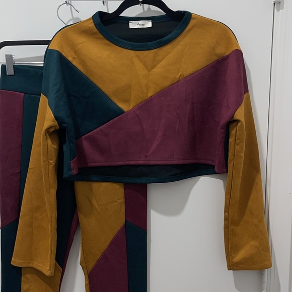 2 piece pants set Suede Colorblock set AWOO Size Large - Picture 2 of 9